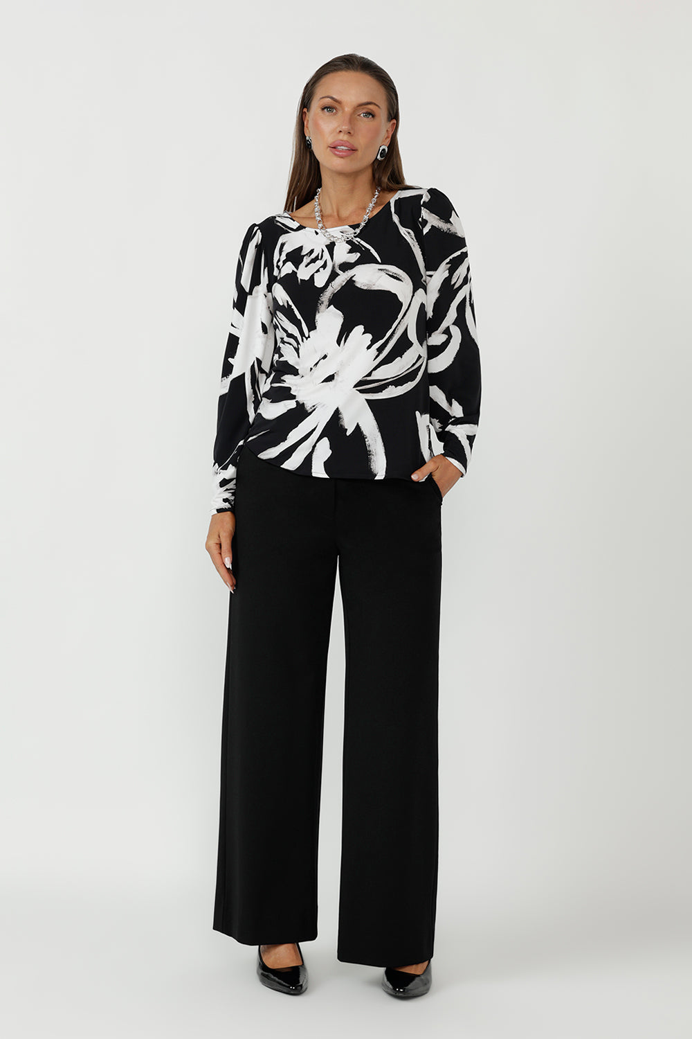 A refined take on soft tailoring for women, the Zara Top features a boat neckline, subtle bust darts, and full-length gathered sleeves. Crafted for real bodies, it offers a flattering fit and transitions seamlessly from workwear to weekend looks.