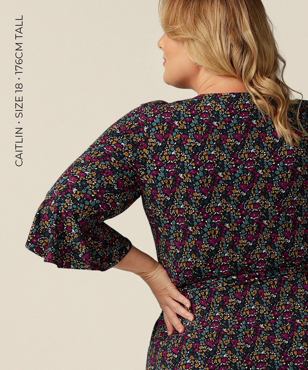 short wrap dress with fluted sleeves