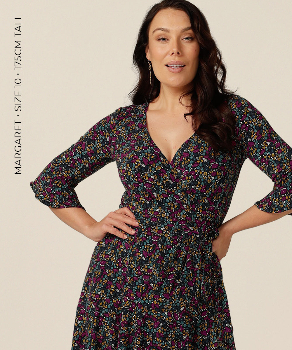 short wrap dress with fluted sleeves