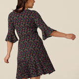 short wrap dress with fluted sleeves